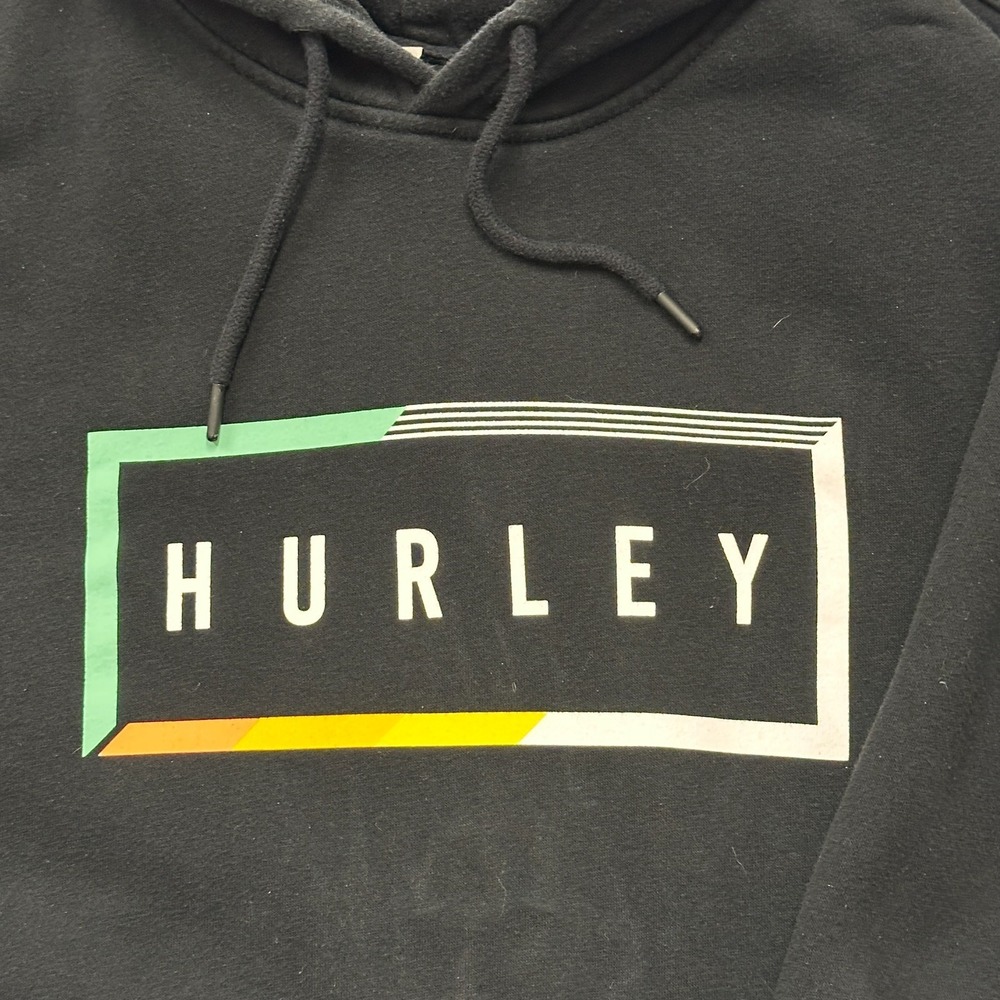 Hurley Hoodie Men's XL Black Fleece Pullover Logo Graphic Ride Surf Skate - Picture 3 of 8